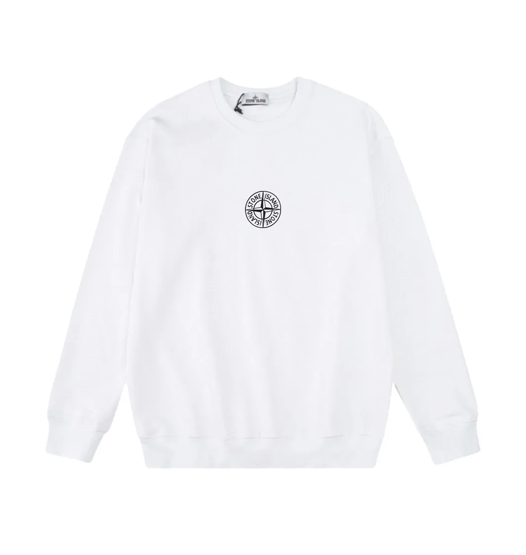 W811#P160💰 Stone Island classic front and rear compass logo printed round neck long-sleeved sweatshirt! Versatile base round neck sweatshirt for couples! Simple armband design, customized 1*1 thread (fine texture), 380g double-strand large terry fabric, very good quality, foreign trade craftsmanship, respect the original version! The threads at the cuffs and hem are all original bartacks! The time-consuming and material consumption distinguishes the ordinary version on the market! Tops worn by celebrities from all walks of life on INS, can be matched with couple styles!  Color: Black White Size: M-XXL